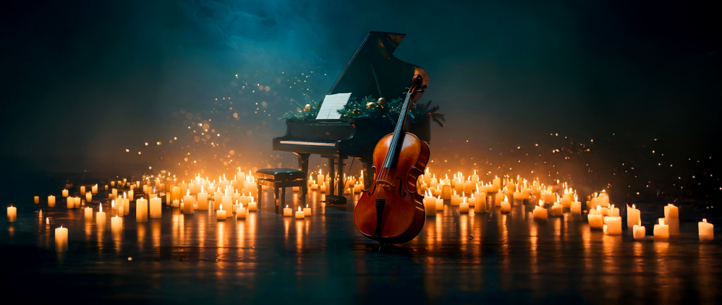 Christmas Songs with candles. Grand Piano | Cello