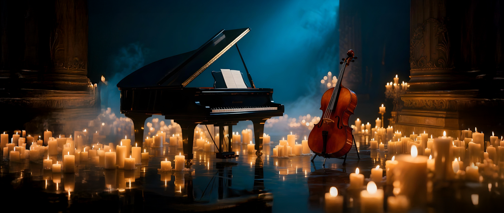 Neoclassical Night with candles. Grand Piano | Cello